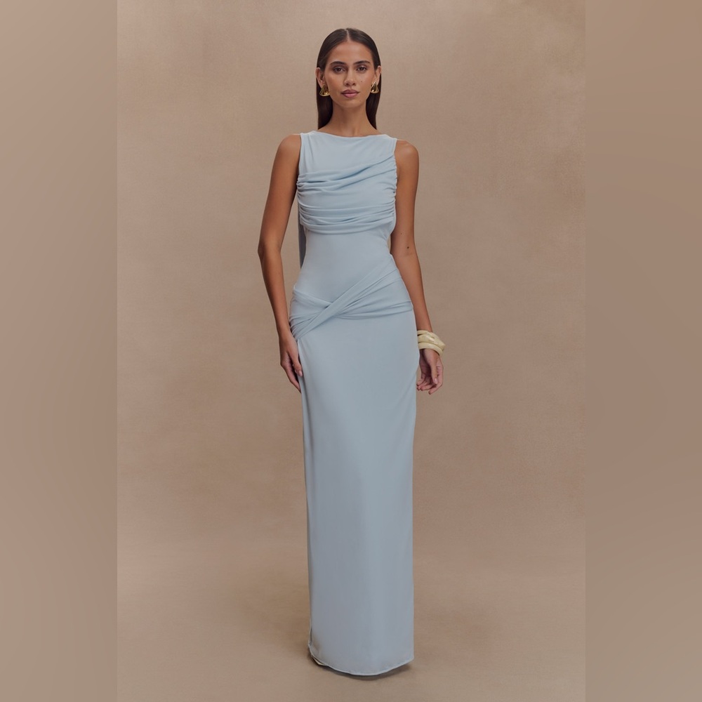 NWT Meshki Henley Slinky Drape Maxi Dress - Pale Blue